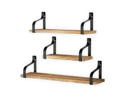 SensaHome 3 Delige Houten Wanddecoratie - Multifunctionele Opbergplanken - Wandrek - Boekenrek - Badkamerrek/Wandplanken/Handdoekenrek - 3 Afmetingen