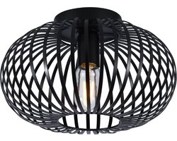 SensaHome 78174BK Plafondlamp Zwart - Industrieel Plafonnière van Metaal - Retro Wire Kooi Design - 40x40x17cm - 1x E27 40W - Exclusief Lichtbron