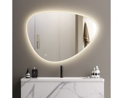SensaHome Asymmetrische Badkamerspiegel met LED Verlichting – Dimbaar Organische Wandspiegel – 2700K/4500K/6400K – 60x90 cm