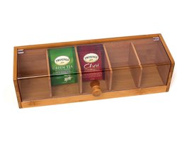 SensaHome - Display Item Organizer 5-Vaks met Glazen Deurtjes - Rechthoek - Opbergdoos - Opberg box - Klassiek - Bamboehout - Lichtbruin