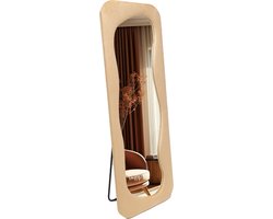 SensaHome Gestoffeerde Staande Spiegel Curvy - Assymetrische Organische Passpiegel Suede Velvet - 60x160 - Taupe