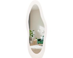 SensaHome Gestoffeerde Staande Spiegel Shaped - Passpiegel Suede Velvet - 60x160 - Wit