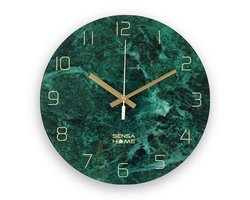 SensaHome Glazen Wandklok 30cm Diameter - Marble - Minimalistische Marmeren Design met Stille uurwerk - Groen