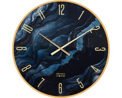 SensaHome Glazen Wandklok Marmerlook - Stille uurklok - Modern - 80cm - Zwart
