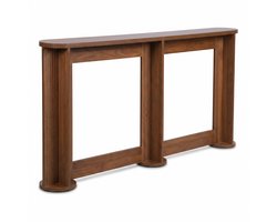 SensaHome Japandi Consoletafel – Sidetable met Geribbelde Kolomvoeten – Ovaal Tafelblad – 180x20x80 cm – Walnoot