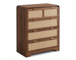 SensaHome Japandi Ladekast – 5 Lades met Gouden Grepen – Slaapkamer Opbergkast – 75x40x90 cm – Walnoot
