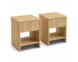 SensaHome Japandi Nachtkastje – Set van 2 – Lade en Open Schap – Slaapkamer Opbergtafel – 45x40x55 cm – Eiken