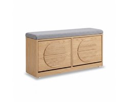 SensaHome Japandi Schoenenbank – Opbergbank met Zitkussen en 2 Klepdeuren – 98x24x43.5 cm – Eiken