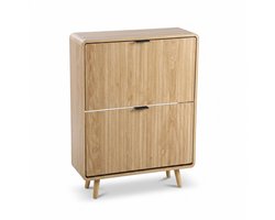 SensaHome Japandi Schoenenkast – 2 Klepdeuren met Afgeronde Hoeken – Hal Opbergkast – 70x24x92.5 cm – Eiken