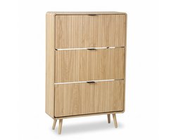 SensaHome Japandi Schoenenkast – 3 Klepdeuren met Afgeronde Hoeken – Hal Opbergkast – 78x24x120 cm – Eiken