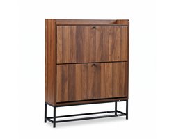 SensaHome Japandi Schoenenkast – Schoenenrek met 2 Klepdeuren – Hal Opbergkast – 80x24x100 cm – Walnoot