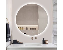 SensaHome - Led Touch Ronde Badkamerspiegel - Wandspiegel Frameloos met LED Verlichting - Wandspiegel - Dimbaar - Koud Wit - 80CM