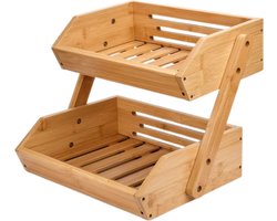 SensaHome - Luxe Bamboehouten Fruitkist - Rechthoek 2-Laags - Fruitschaal - Etagère - Fruitmand - Hout - Landelijk - Klassiek - Lichtbruin