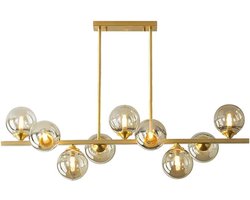 SensaHome MD85971-9 - 9 Lamps Glazen Eettafel Hanglamp - Moderne Eetkamer Lamp met Glazen Bollen en Goud Metaal - 95x50cm - 9x G9 3W - Exclusief Licht