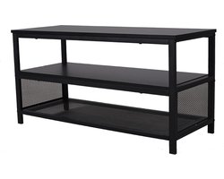 SensaHome - Nordic Antiek Houten TV Meubel/Schoenenbank - Drielaags Plank met Net - Klassiek en Elegant - 100 x40x52cm - Zwart