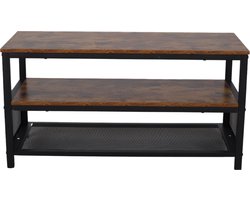 SensaHome - Nordic Antiek Houten TV Meubel/Schoenenbank - Drielaags Plank met Net - Klassiek en Elegant - 100x40x52cm - Bruin
