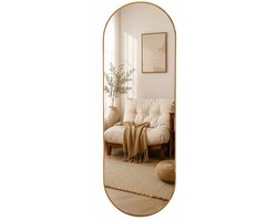 SensaHome Oval Wandspiegel - Minimalistisch Design - Wandmontage Spiegel met Metalen Rand - Modern - Kleedkamer Spiegel - 50x150CM - Goud