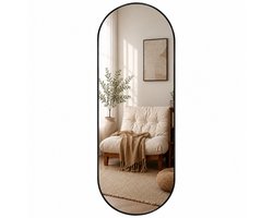 SensaHome Oval Wandspiegel - Minimalistisch Design - Wandmontage Spiegel met Metalen Rand - Modern - Kleedkamer Spiegel - 50x150CM - Zwart