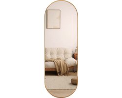 SensaHome Oval Wandspiegel - Minimalistisch Design - Wandmontage Spiegel met Metalen Rand - Modern - Kleedkamer Spiegel - 50x160CM - Goud