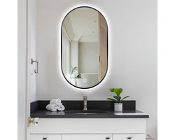 SensaHome - Ovale Badkamerspiegel - Zware Frame - met Dimbare LED Verlichting - Dimbaar - Wandspiegel - 60x120CM