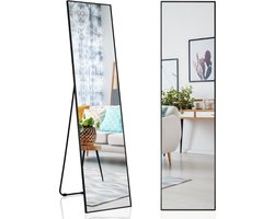 SensaHome Passpiegel - Minimalistische Design Wandspiegel - Staand met Zwarte rand - Modern - Make-up Spiegel/Badkamerspiegel - Hangend - Zwart - 156x39cm