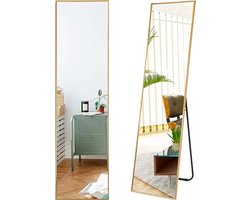 SensaHome Passpiegel - Minimalistische Design Wandspiegel - Staande Rechthoekige Spiegel met Metalen Rand - Goud - 39x156x4 CM