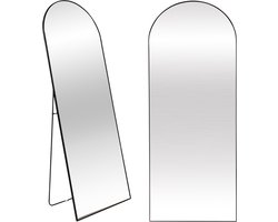 SensaHome Passpiegel - Minimalistische Design Wandspiegel - Staande Spiegel met Metalen Rand - Hangend Boogspiegel - Arch Spiegel - Zwart - 160x60 CM