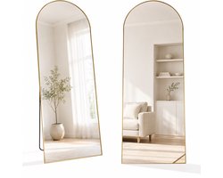 SensaHome Passpiegel - Minimalistische Wandspiegel - Staande Spiegel met Metalen Rand - Goud - Modern - Hangend Boogspiegel - Arch Spiegel - 150x50CM