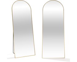 SensaHome Passpiegel - Minimalistische Wandspiegel - Staande Spiegel met Metalen Rand - Goud - Modern - Hangend Boogspiegel - Arch Spiegel - 160x60CM