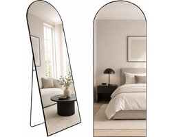 SensaHome Passpiegel - Minimalistische Wandspiegel - Staande Spiegel met Metalen Rand - Zwart - Modern - Hangend Boogspiegel - Arch Spiegel - 150x50CM