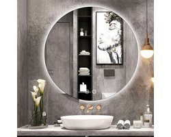 SensaHome - Ronde Badkamerspiegel Frameloos met LED Verlichting - Dimbaar - Anti-Condens - 2700K/4500K/6400K - Warm/Neutraal/Koud Wit - 70CM