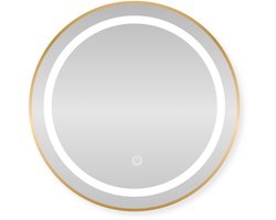 SensaHome Ronde LED Badkamerspiegel – Dimbaar Wandspiegel met Verlichting – Metalen Frame – 2700K/4500K/6400K – 80 cm – Goud