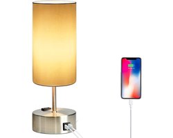 SensaHome Tafellamp – Dimbaar met Touch Functie – Inclusief 2 USB Poorten om Telefoons op te Laden- E27 Bureaulamp/Tafellamp/ Slaapkamer Lamp – Slaapkamer Verlichting – Nachtlamp - Koud/Warm Licht 14x14x40cm
