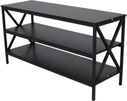 SensaHome TV Meubel Vintage - Industriele Houten TV Kast met Stalen Frame - 3 Laags met Opbergplanken - 140x40x62,5cm - Zwart