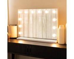 SensaHome Vanity Mirror Pro - Hollywood Make-up Spiegel met 12 Dimbare LED Lampen, 3 Lichtstanden, 46x58 cm - Wit