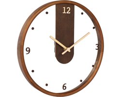 SensaHome Wandklok Amsterdam - Moderne Ronde Klok - Japandi Stijl - Glas en Hout - Ø30cm - Bruin