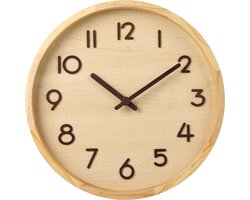 SensaHome Wandklok Porto - Moderne Ronde Klok met Cijfers - Nordic Hout Design - Moderne Klok - Ø30cm - Beige