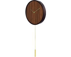 SensaHome Wandklok Stockholm - Minimalistsche Japandi Stijl Klok - Nordic Design Houten Pendel Slingeruurwerk - Ø30cm - Bruin