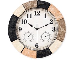 SensaHome Wandklok YS1001 – Waterdichte Steenlook Resin Buitenklok – Ronde Outdoor Klok – Ø33cm – Oranje