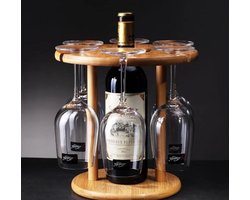 Sense Products - Luxe Bamboe Wijnhouder met Glazenrek – Voor 1 Fles & 6 Wijnglazen