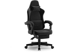 SENSE7 DEVON - Gaming Stoel - Gamestoel met Voetensteun Inklapbare - Zachte Alcantara-stof - Gaming Chair - Ergonomische Bureaustoel - Zwart - 2 Afneembare Kussens - Zithoogte 44-55 cm