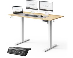 SENSE7 NOJO LIGHT Zit Sta Bureau 120 cm x 60 cm, Elektrisch bureau, Elektrische Hoogteverstelling, Hoogte 72-118 cm, Intelligent Bedieningspaneel, Lichtbruin-Wit