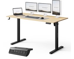 SENSE7 NOJO LIGHT Zit Sta Bureau 140 cm x 70 cm, Elektrisch bureau, Elektrische Hoogteverstelling, Hoogte 72-118 cm, Intelligent Bedieningspaneel, Lichtbruin-zwart