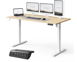 SENSE7 NOJO LIGHT Zit Sta Bureau 140 cm x 70 cm, Elektrisch bureau, Elektrische Hoogteverstelling, Hoogte 72-118 cm, Intelligent Bedieningspaneel, Lichtbruin-wit