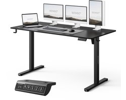SENSE7 NOJO LIGHT Zit Sta Bureau 140 cm x 70 cm, Elektrisch bureau, Elektrische Hoogteverstelling, Hoogte 72-118 cm, Intelligent Bedieningspaneel, Zwart