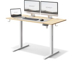 SENSE7 NOJO Zit Sta Bureau Elektrisch Verstelbaar 120 x 60 cm Computerbureau Gamingbureau Elektrische Hoogteverstelling Geheugenfunctie Hoofdtelefoonhouder Kabelopbergsysteem wit / lichtbruin