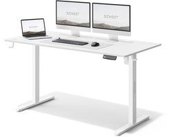 SENSE7 NOJO Zit Sta Bureau Elektrisch Verstelbaar 140 x 70 cm Computerbureau Gamingbureau Elektrische Hoogteverstelling Geheugenfunctie Hoofdtelefoonhouder Kabelopbergsysteem wit