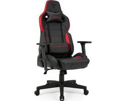 SENSE7 Sentinel Ergonomische bureaustoel, Gamingstoel, nek- en lendenkussen, In hoogte verstelbaar, Eco-leer, Duurzaam en comfortabel, max. belasting 150 kg, tot 190 cm lang, zwart en rood