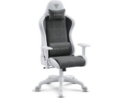 SENSE7 Spellcaster FUKU PU Ergonomische bureaustoel, Gamingstoel, nek- en lendenkussen, In hoogte verstelbaar, Stof + eco-leer, Duurzaam en comfortabel, Maximale belasting 150 kg, Tot 185 cm lang, Witgrijze kleur