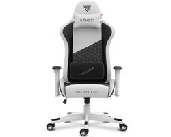 SENSE7 Spellcaster Senshi - Ergonomische bureaustoel - Gamingstoel - nek- en lendenkussen - In hoogte verstelbaar - Eco-leer - Duurzaam en comfortabel - Maximale belasting 150 kg - tot 185 cm lang - Zwart en wit